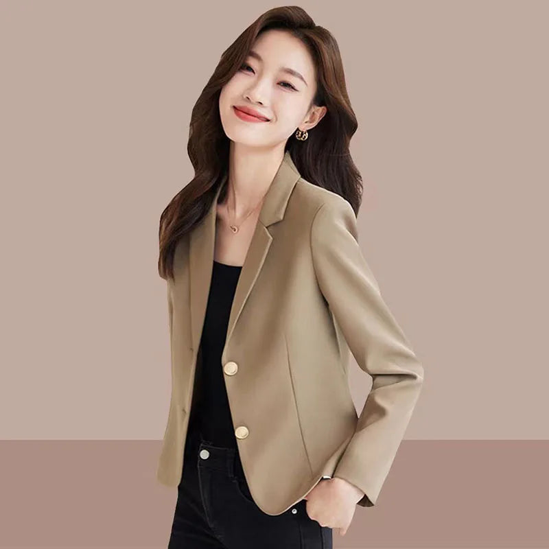 Cropped Blazers Jacket Women Chic Single-Breasted Office Blazer