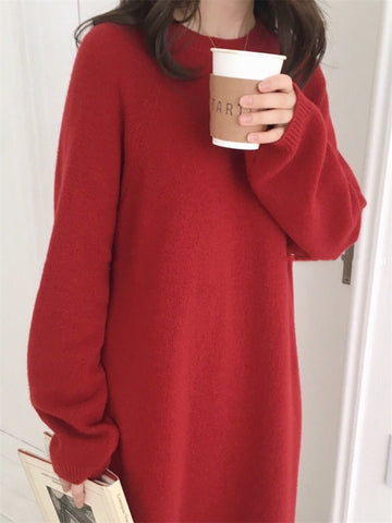 Sweater Dress Long Sleeve Knitted Loose Maxi Oversize