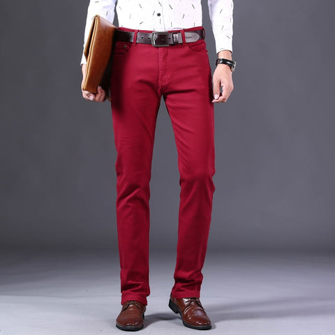 Classic Style Men's Wine Red Jeans Fashion Business Casual