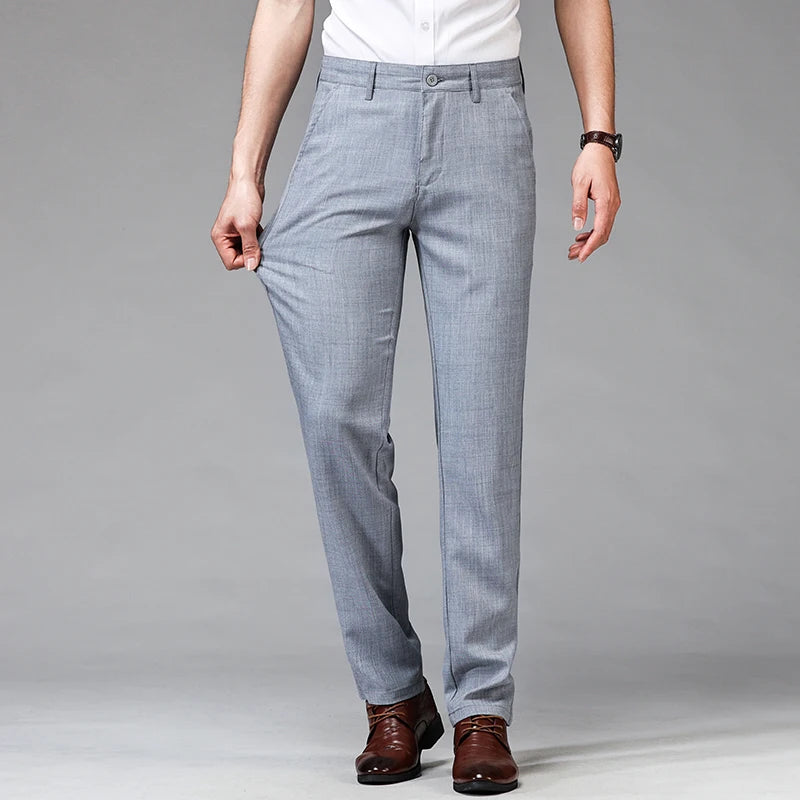 Dress Pants Men Business Office Elastic Trousers