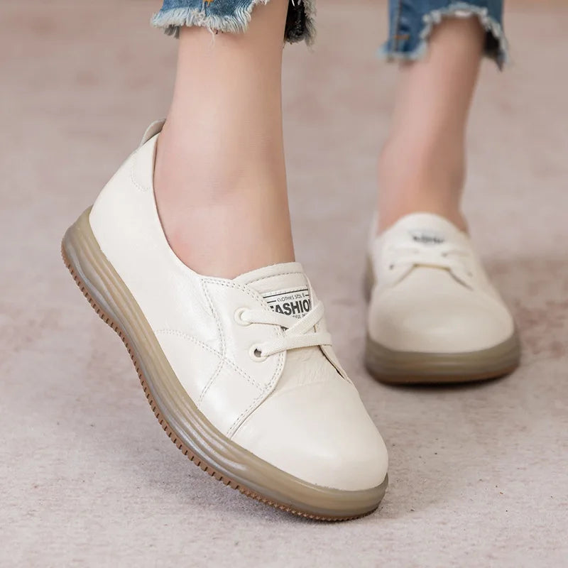 Women Sneakers Genuine Leather Loafers Casual Lace-up