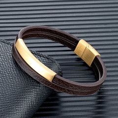 Simple Style Men Double Strand Leather Bracelet