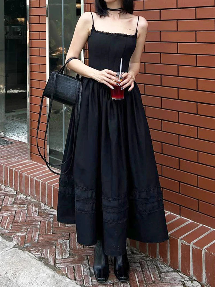 Long Dress Streetwear Baggy Patchwork Strap Midi Dresses