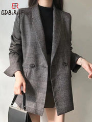 Plaid Women Oversized Coats Fashion Office Elegant and Chic Blazers