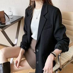 Simple Casual Women Blazer Jacket Loose Single-Breasted Coat