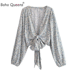 Boho Floral Print Rayon Bohemian Blouses Shirt Ladies