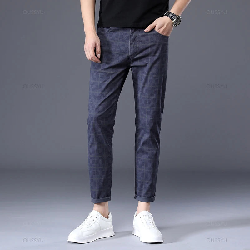 Clothing Plaid Ankle Length Pants Men Retro Business