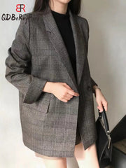 Plaid Women Oversized Coats Fashion Office Elegant and Chic Blazers