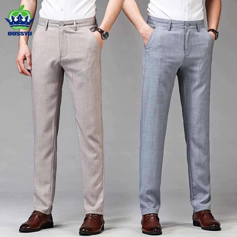 Dress Pants Men Business Office Elastic Trousers