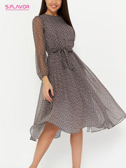 Elegant Dot Print Long Sleeve Polka Dress