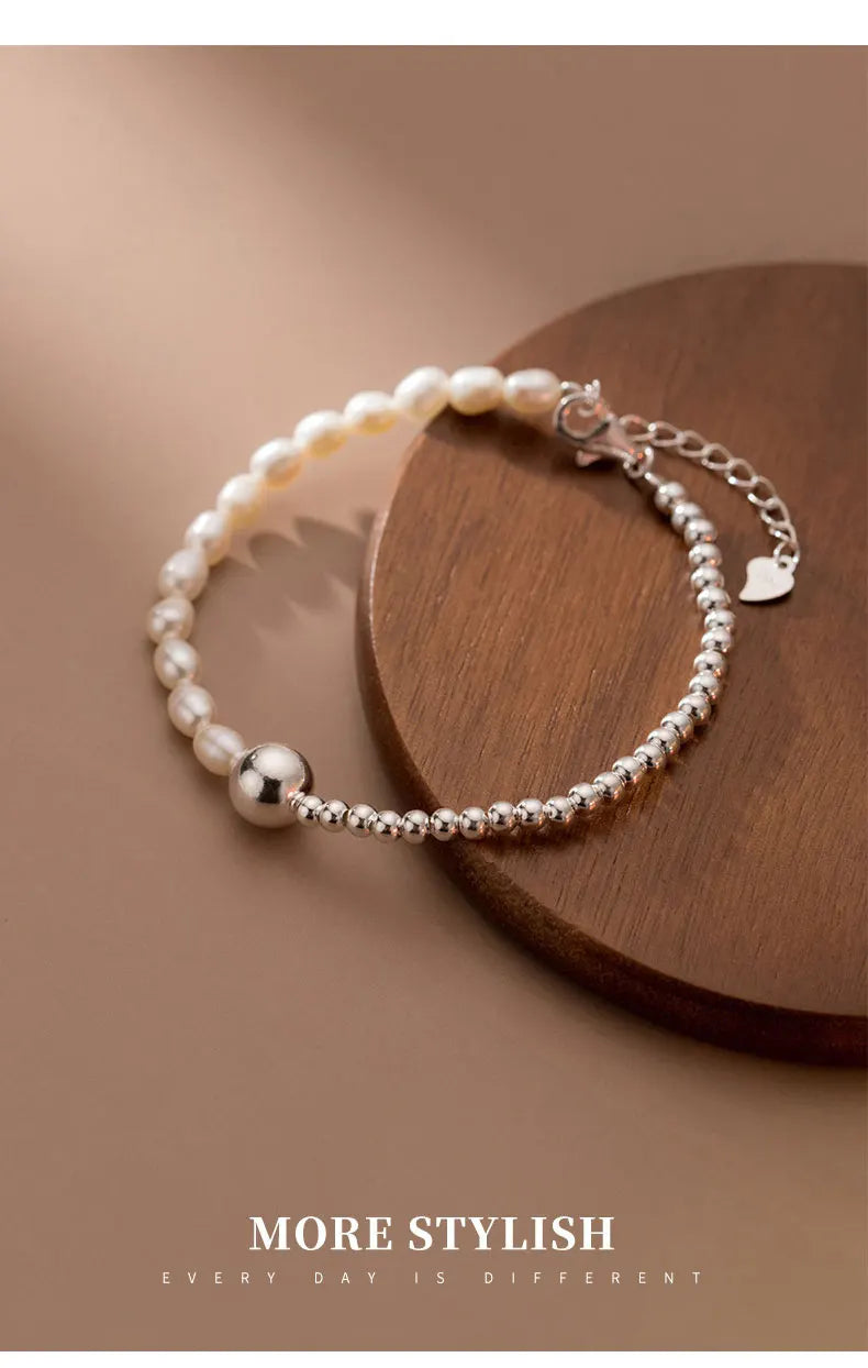 Simple Bracelets For Women Silver Bead Irregular Pearls Chain