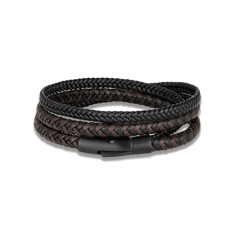 Simple Style Men Double Layer Leather Bracelet