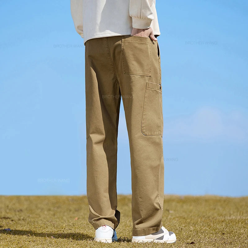 Style Fashion Men's Baggy Khaki Cargo Pants Cotton Outdoor Style