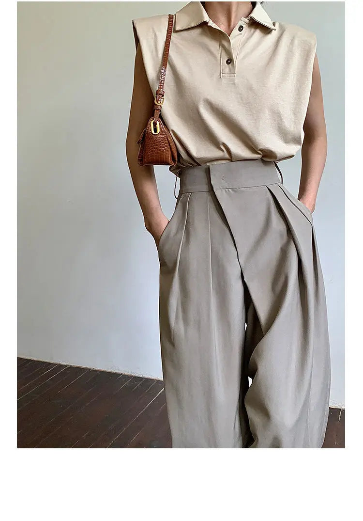 Khaki Wide Leg Women's Pants Baggy Classic Pants Vintage Office