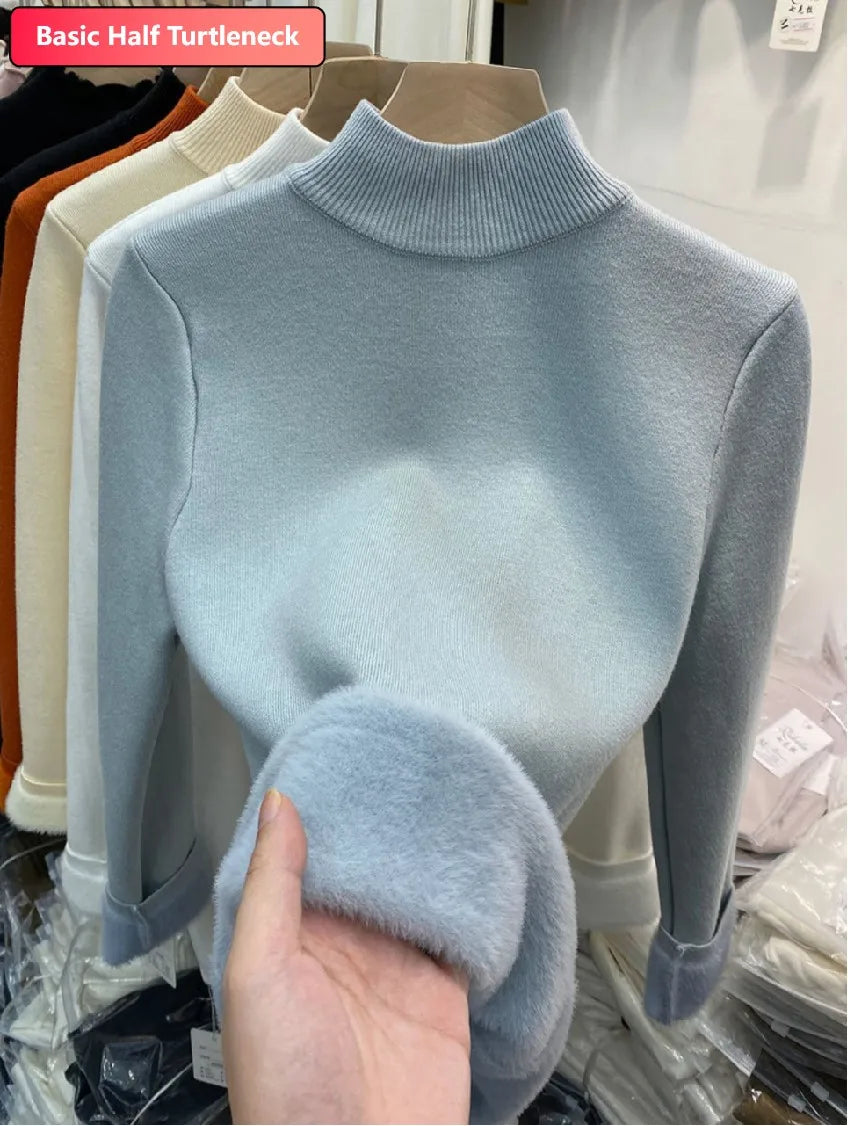 Half Turtleneck Sweater Winter Slim Thicken Knitwear Jumper Tops