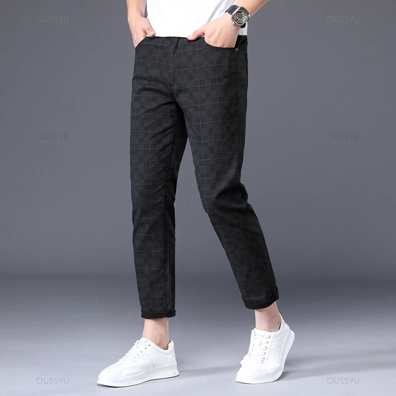 Clothing Plaid Ankle Length Pants Men Retro Business