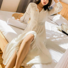 Lantern Sleeve Cotton Splice Lace Long Dresses For Vintage style