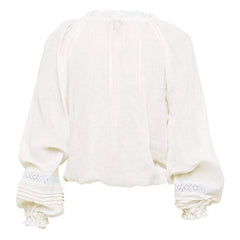 Long Lantern Sleeve V Neck Lace Blouses Shirts