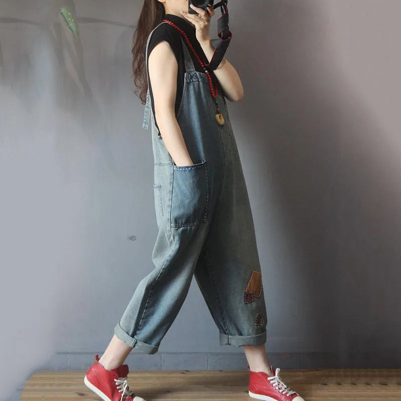 Women's Casual Denim Straps Jumpsuit Loose Oversized