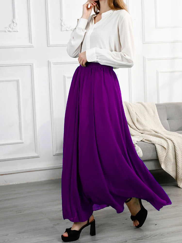 Candy Color Chiffon Long Skirts for Y2k Kawaii Elastic High Waist