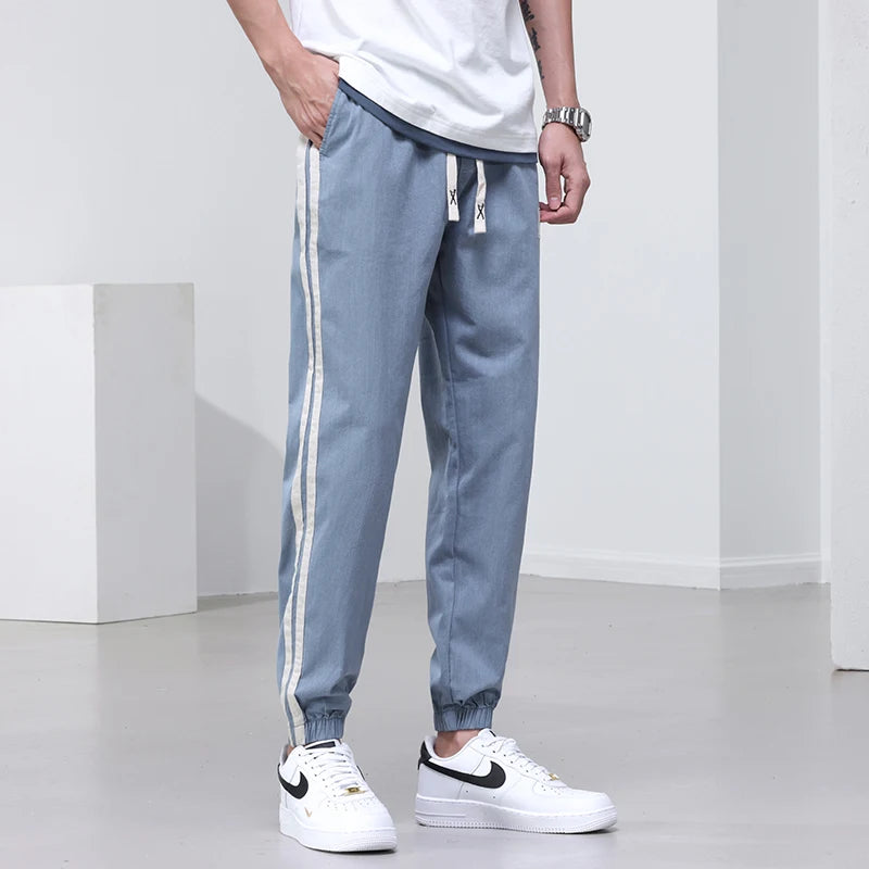 Side Pipeline Pants Elastic Waist Drawstring Men's Trousers