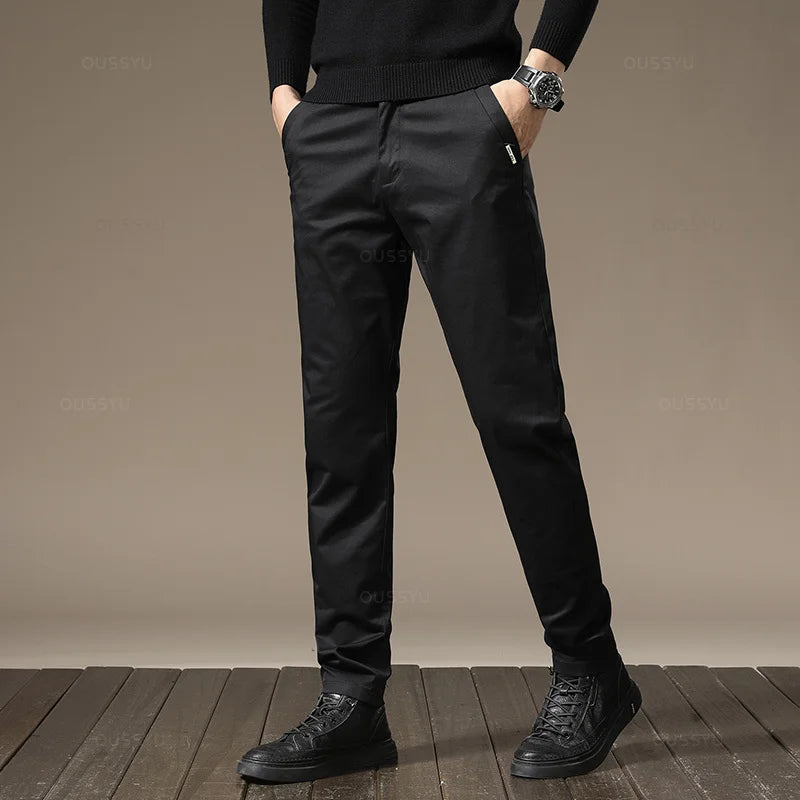 Casual Pants Men Thick Solid color Business Fashion Straight Fit