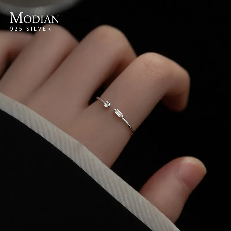 Simple Thin Clear CZ Finger Rings Adjustable Ring