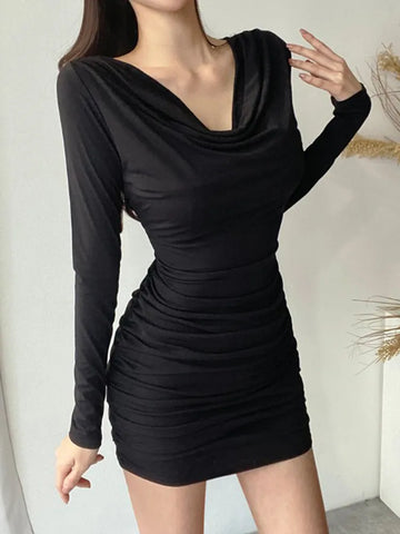 long sleeve bodycon solid mini dress outfits