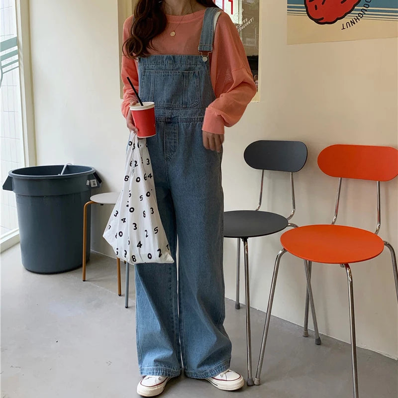 Women Denim Overalls Vintage Streetwear Loose Jumpsuit