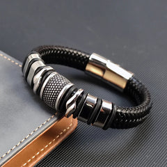 Punk Men Bracelet Leather Bracelet Stainless Steel Clasp Magnet