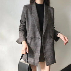 Plaid Blazers Coats Fashion Solid Thick Jacket Office Overcoat