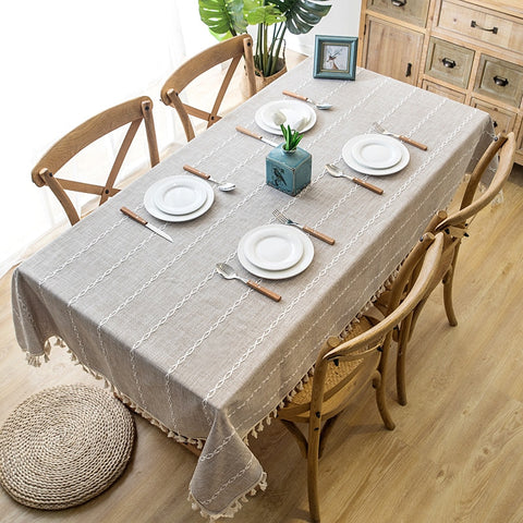 Jacquard Checkered Tablecloth Cotton Linen Tassels Table Cover