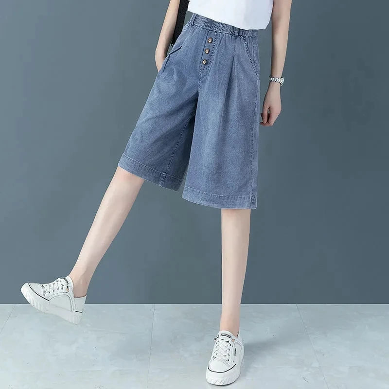 Large-Size Jeans High-Waisted Casual Denim Wide Leg Pants