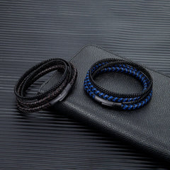 Simple Style Men Double Layer Leather Bracelet