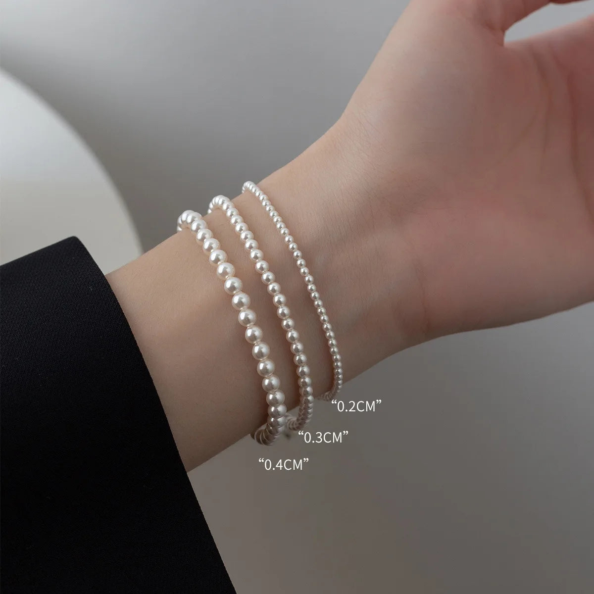 Simple Bracelets For Women Silver Design Geometry Round Pearl