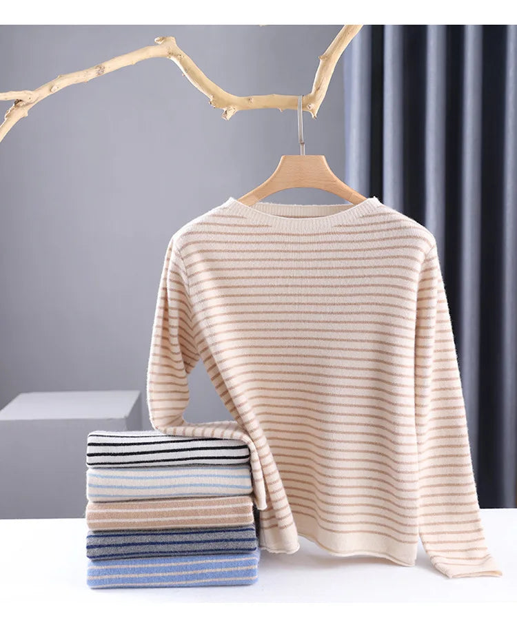 Women O-Neck Striped Sweater Harajuku Retro Knitted Pullover