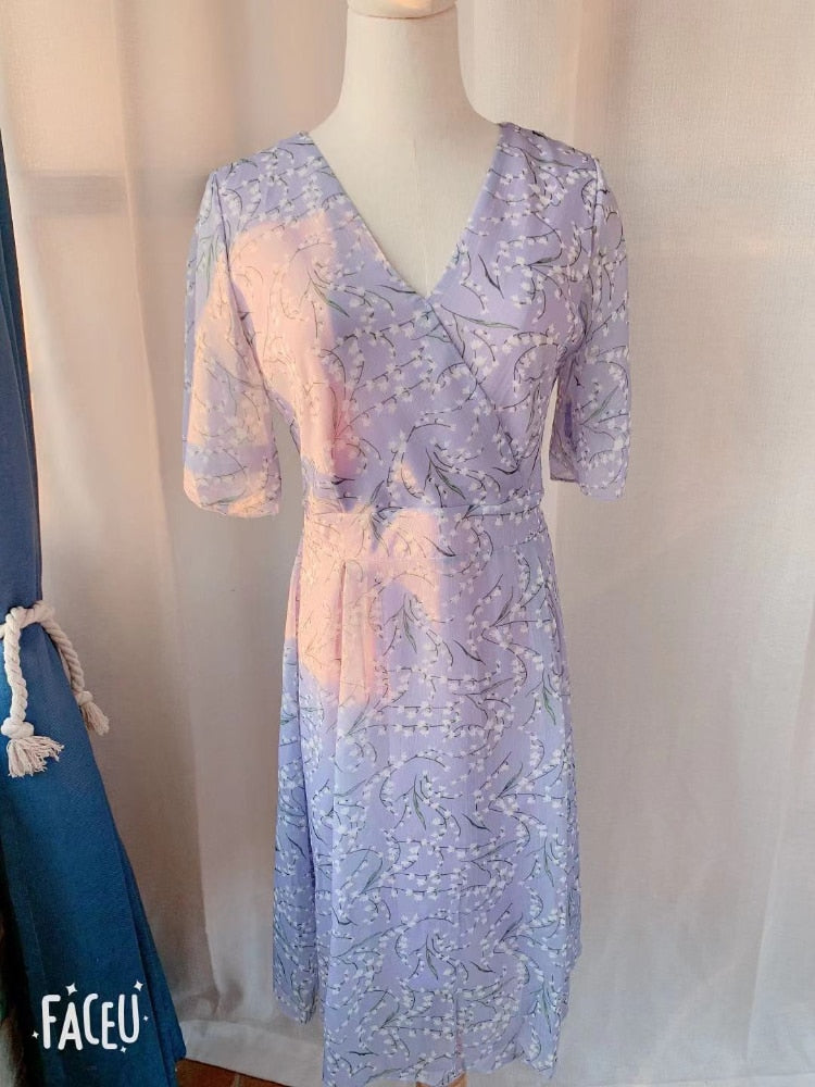 Dress Floral Print Long Chiffon Female Vintage Maxi Casual