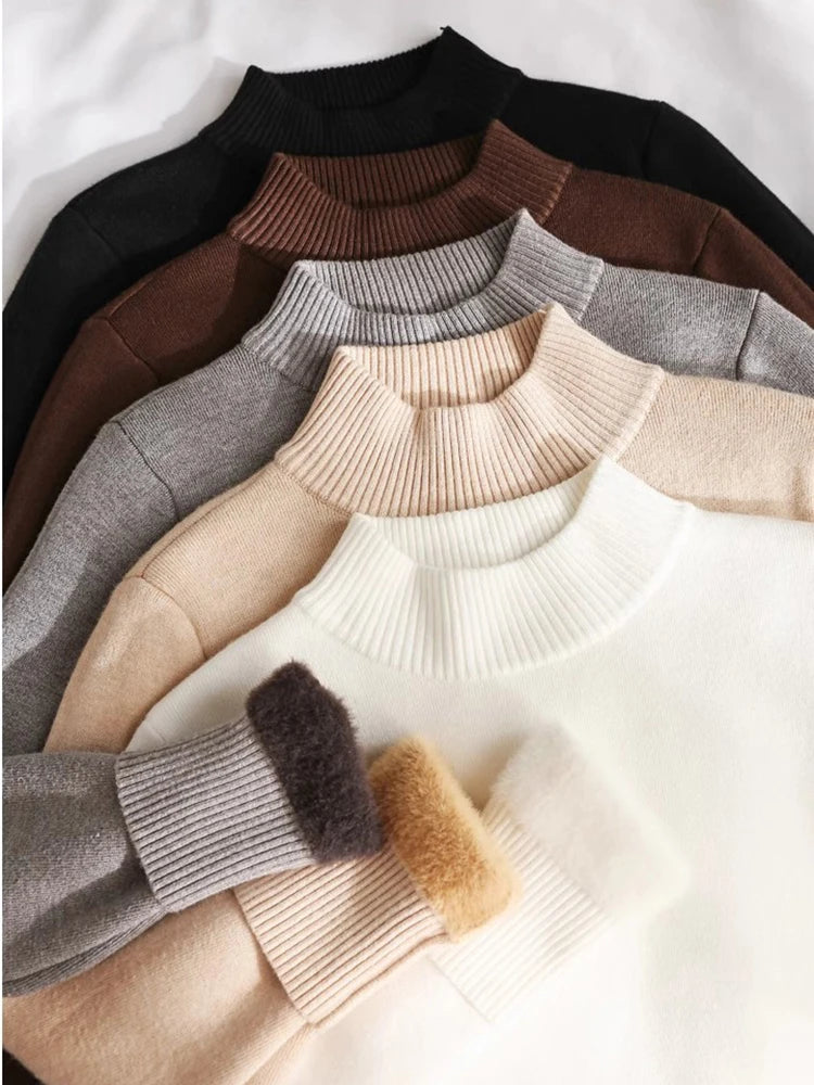 Half Turtleneck Sweater Winter Slim Thicken Knitwear Jumper Tops