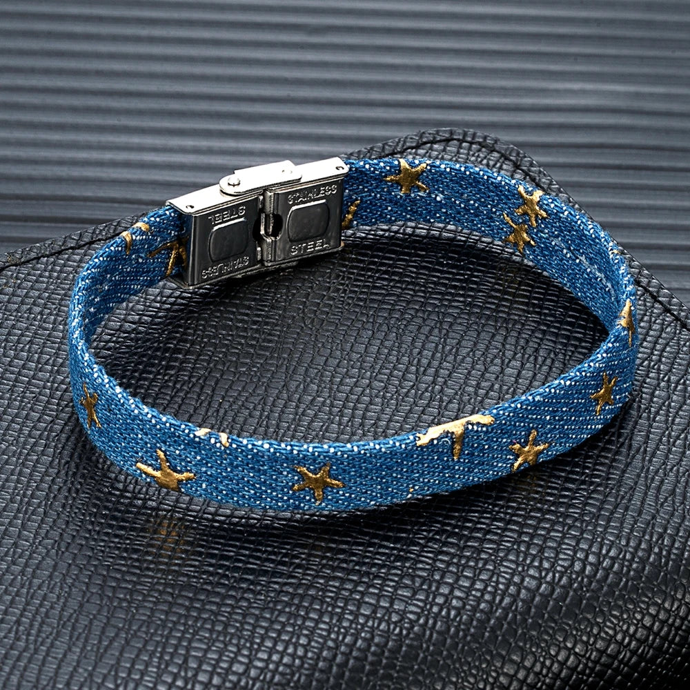 Star Denim Fabric Bracelets Casual Canvas Jewelry