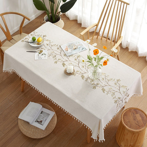 Embroidery Tassel Tablecloth Home Tabletop Decor