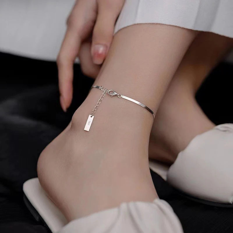 Minimalist Silver Color Snake Chain Anklet f