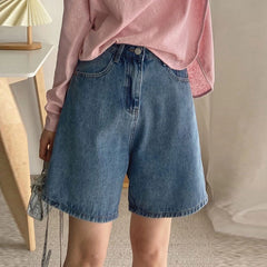 Classic Denim Shorts High Waisted Casual Wide Leg Pants