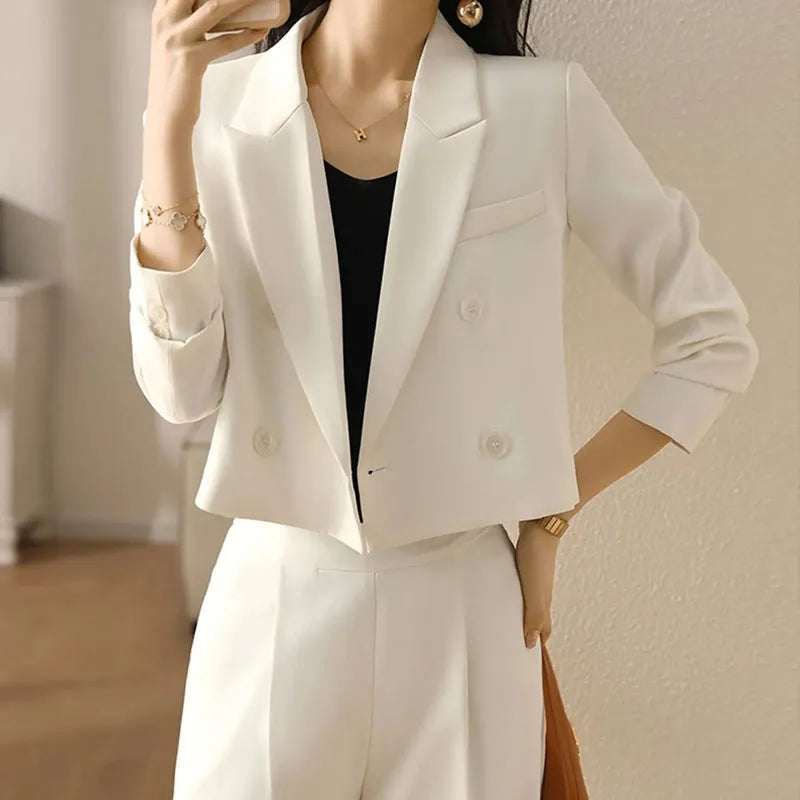 Cropped Blazers for Women Fashion Double-Breasted Office Suit Coat