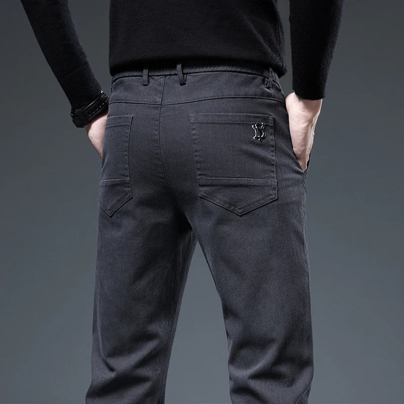 Men's Slim Straight Pants Imitation Denim Elastic Cotton Business Casual