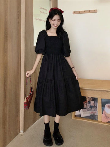 Vintage Women Black Casual Short Sleeve Dresses