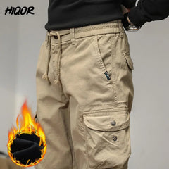 Multiple Pocket Mens Cargo Pants Winter Fleece Warm Trousers