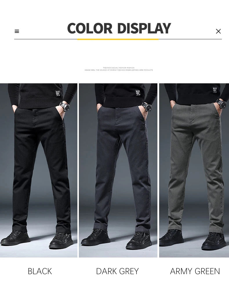 Men's Slim Straight Pants Imitation Denim Elastic Cotton Business Casual