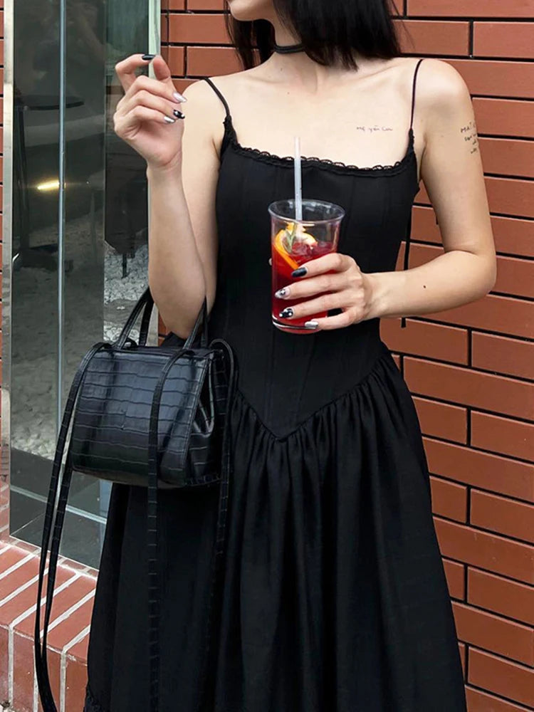 Long Dress Streetwear Baggy Patchwork Strap Midi Dresses