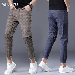 Clothing Plaid Ankle Length Pants Men Retro Business