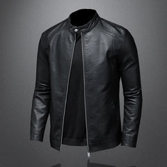 Fashion Slim Motorcycle Leather Jacket Men Stand Collar Pu Leather